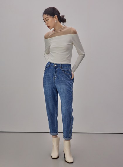 挖肩拼色細節長袖上衣